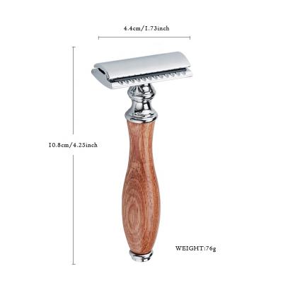 China Classic Single Blade Safety Razor Eco Friendly 3 Piece Long Handle Natural Wood Razor for sale