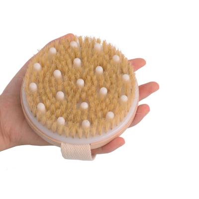 China All Natural Manufactures Wooden Round Handle Scrubs And Washes Bath Massage Body Brush Silicone With Pure Boar Hair for sale