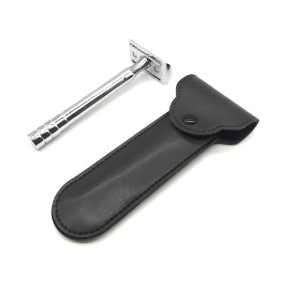 China Single Blade Safety Razor PU Leather Cover Bag for sale