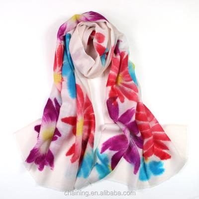 China 100% wool factory wholesale flower printed cashmere wool shawl for women for sale