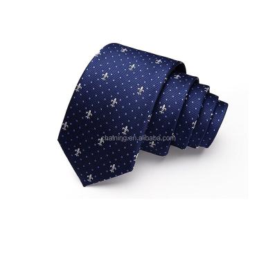 China OEM / ODM Classic Navy Print Poly Fashion Normal Tie Stain Strips Tie For Men for sale