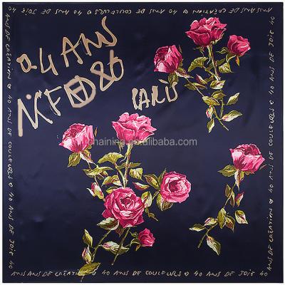 China Custom Digital Printing 100% Polyester Feeling Pink Silk Line Square Women Square Scarf for sale