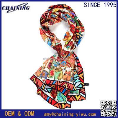 China Long time 2018 newest wholesale high quality silk cat print 100% tudung scarf for sale