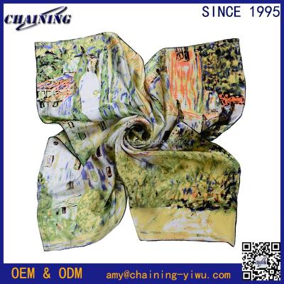 China Square Van Gogh Oil Painting Printing 90x90cm 100% Silk Ladies Neck Scarf 2017 for sale