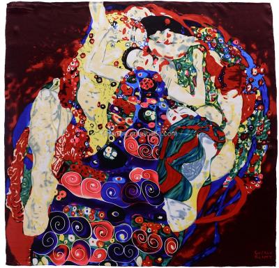 China Unique square Van Gogh oil painting print 90x90cm burgundy100% silk women square scarf for sale