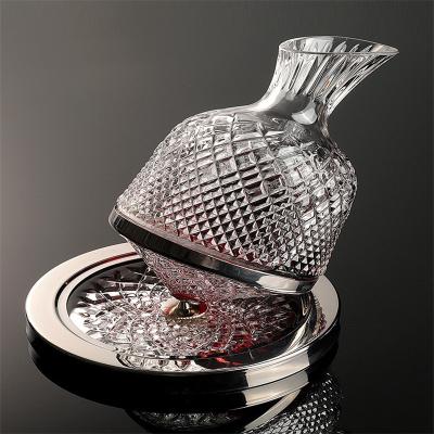 China Amazon Hot Sale 1500ML Modern Synthetic Glass Diamond Pattern Design SS304 Creative Rotating Low Decanter Wine Whiskey Decanter for sale