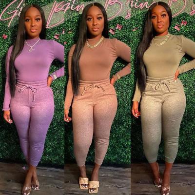 China New Solid Color Long Sleeve Fashionable Drawstring QUICK DRY Tight Clothing Set Women Loungewear Sets Women Pants Two Piece Set for sale