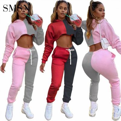 China Newest Design Solid Color Patchwork Breathable Clothing Long Sleeve Women's Two Piece Pants Set Women Falls Two Piece Set for sale