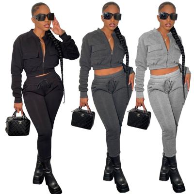 China 2021 Fashion Solid Color QUICK DRY Long Sleeve Thicken Women's Casual Two Piece Sets Patchwork Cargo Two Piece Set for sale