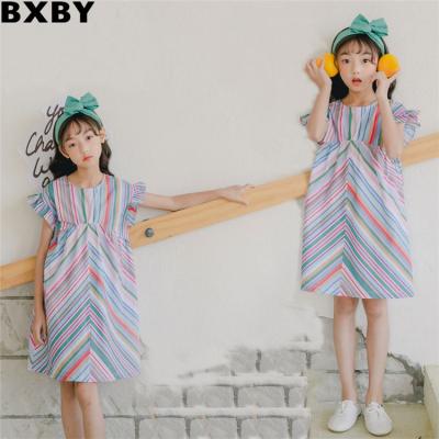 China COLORFUL Good Quality Anti-wrinkle Fly Sleeve Striped Girls' Clothing Sets Kids Summer Clothing Set Kids Wear for sale