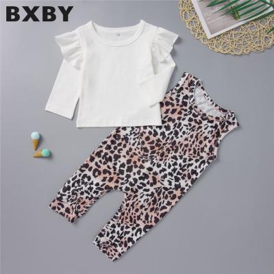 China Lowest Price Casual Leopard Ruffle Long Sleeve Anti-Shrink COLORFUL Babies Clothing Kids Clothes Two Piece Set for sale