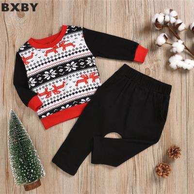 China Latest Design Christmas COLORFUL Anti-Shrink Fawn Top Pocket Pants Baby Boys Clothing Sets Kids Clothing for sale