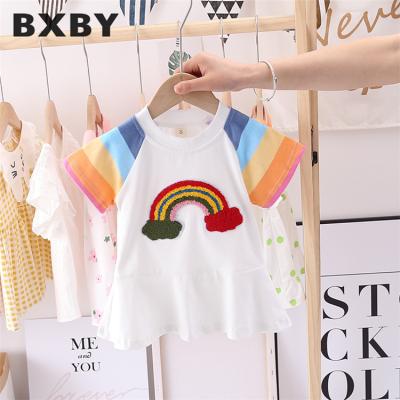 China Viable Rainbow COLORFUL Short Sleeve Fashion Two Piece Set 2021 Dresses For Women Kids Dresses For Girls for sale