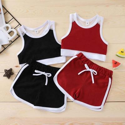 China COLORFUL Casual Girls Mesh Patchwork Tops +Shorts Toddler Kids Tracksuits Outfits Kids Clothing for sale