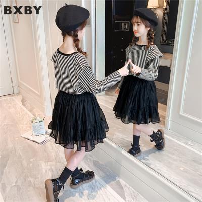 China Fashionable Casual COLORFUL Stripe Girl Skirt Set Two Piece Set Children Wear Girl Dress for sale