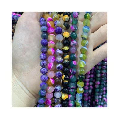 China Wholesale Trendy Faceted 6/8/10/12MM Round Colored Fire Agates Stone Loose Beads For DIY Jewelry Making for sale