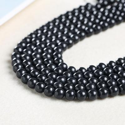 China Natural Mateiral China Made Natural Stone From Russia Shungite Bead Half Full Loose Stone Beads For Jewelry Making for sale