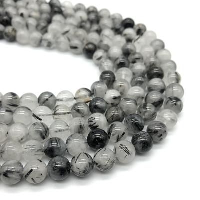 China Fashionable A Grade Natural Loose Beads Rutilated Black Quartz Rutilated Crystal Gemstone Beads For Jewelry Making Smooth for sale