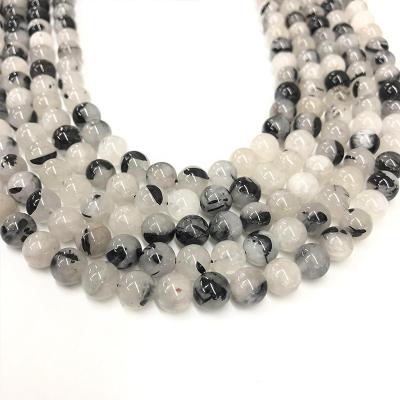 China Wholesale Trendy Round 4/6/8/10/12MM Rutilated Smooth Black Quartz Stone Loose Beads For Jewelry Making DIY for sale