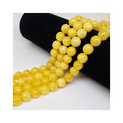 China Hot Manufacturer Round Yellow Jade Beads from China 6mm,8mm,10mm,12mm Burma Jade Stone Beads for sale