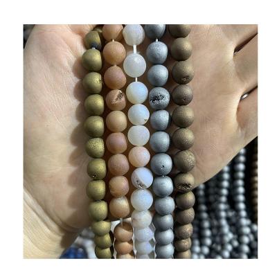 China Trendy Natural Gemstone Beads Wholesale Druzy Agate Round Loose Colored Druzy Agate Beads For Jewelry Making for sale