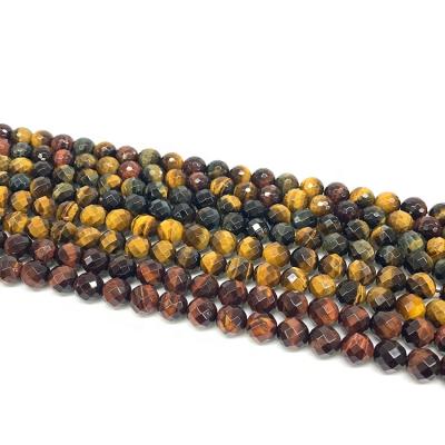 China Diy Accessories Stone Natural Faceted 32 Brown Crystal Tiger Eye Polyhedral Loose Beads Handmade Bracelets Beads Accessory for sale