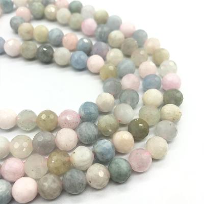 China Fashionable A+ Grade Natural Faceted Morganite Stone Bead Colored Round Loose Beads For Jewelry Making Diy Bracelet for sale