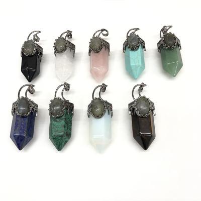 China CLASSIC Natural Crystal Hexagonal Instant Stone Column Retro Oval Moon Pendant Jewelry for sale