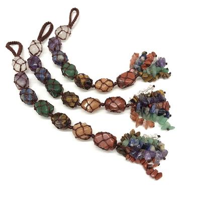 China Fashionable Seven Chakra Tumbled Stone Car Hanger With Crystal Tassel Healing Stone Pendant Vastu Hanging for sale