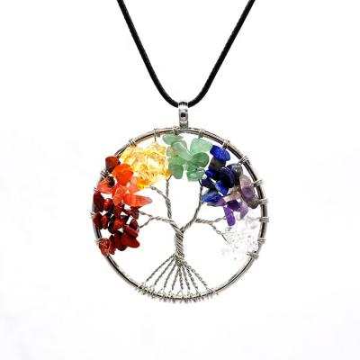 China Beautiful 7 Color Chakra Crystal Powder Tree Pendants Silver Plated Pendants or Crystal Stone Picture of Life Pendants Charms for sale