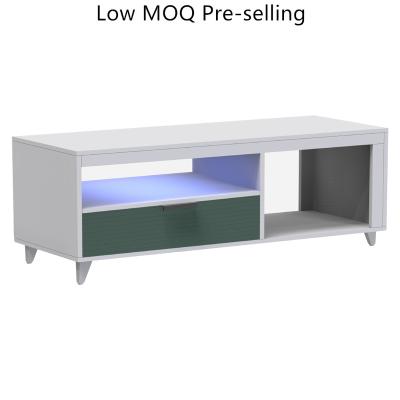 China Optional Pre-sale LED Living Room Furniture Low MOQ LED Set New Design 2 Drawer Center Coffee Table With Line Surface for sale