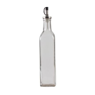 China Hot Sale 480ml Square Clear Glass Oil Bottle Of Frying Oil With Aluminum Lid For Kitchen for sale