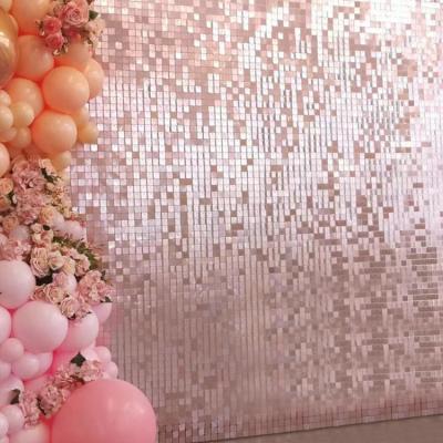 China Outdoor Event Panel Decorative to Wedding Backdrop Mirror Sequin Shimmer Wall Backdrop Air Decor Rose Signs Stunning Iridescent Gold Rose for sale