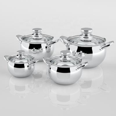 China Sustainable Shardon 10pcs Cooking Pots Stainless Steel Pots and Pans Cookware Set with Double Glass Lid Handles for sale