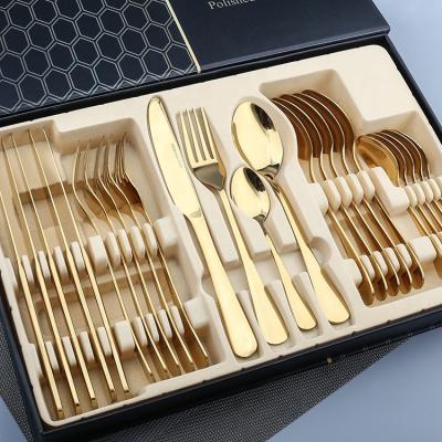 China Sustainable Luxury Shardon Wedding Gift 24 Pieces Knife Spoon Forks Sets Stainless Steel Cutlery Sets With Gift Box for sale