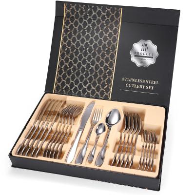 China Shardon Disposable Gold High Quality Flatware Set For 6 Person , 24pcs Cutlery Sets With Wooden Box for sale