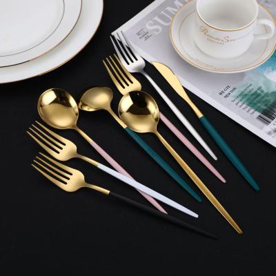 China Sustainable Shardon Gold Plated Spoons Forks And Knives Cutlery Set For Flatware Set Stainless Steel Cutlery Set for sale