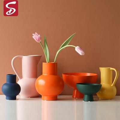 China Nordic creative simple ceramic colorful minimalist Shardon vase vase decoration living room dried flower vases for sale