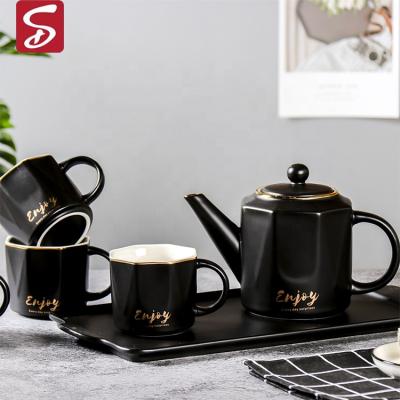 China Agriculture Shardon Customized Color High Quality Teapot Rose Tea Set 4 Person Ceramic Coffee Set With Tray for sale