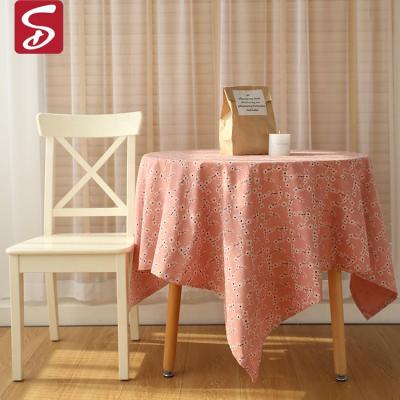 China New Japan style shardon wholesale lace embroidered tablecloth ready made European cotton canvas waterproof tablecloth for sale