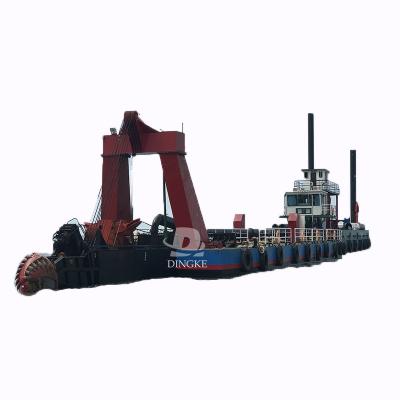 China Sand Dredging DINGKE 26 inch cutter suction dredger with spud trolley system submersible pump dredging machine for sale