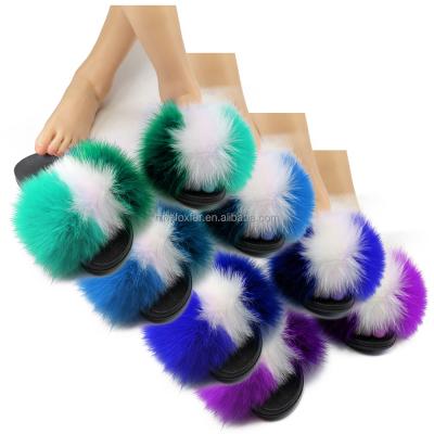 China Fashion Trend Fuzzy Fur Outdoor Slippers Fox Fur Shoes Seller Fur Sandals For Ladies for sale