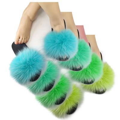 China Fashion Trend Good Quality Summer Fur Slippers Custom Fluffy Fur Slide Fur Sandals With Custom Logo for sale