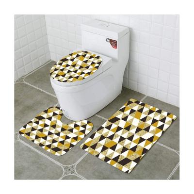 China Cute 3 Pieces Washable Yellow 3D Printing Kids Bathroom Blankets And Mats Sets For Kids Bath Mat In Bath Kids Mat for sale