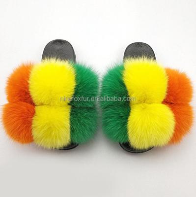 China Fashion Trend Fashion Fluffy Balls Women Slides Slippers Poms Pom Ball Sandals For Women for sale