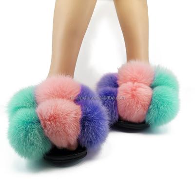 China Fashion Trend 6 Wholesale Custom Warm Plush Ball Fur Fluffy Slides With Custom Logo for sale