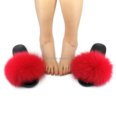 China Custom Fashion Trend Fuzzy Fox Fur Slides Fur Bedroom Slippers Fur Sandals Seller for Women for sale