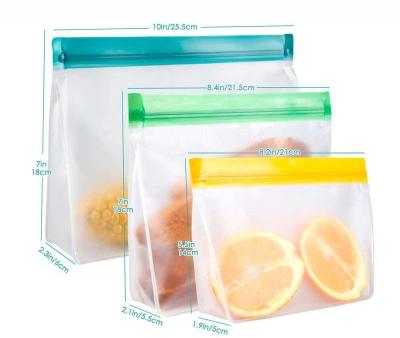 China Household 3pcs Double PEVA Ziplock Releasable Holder Up Reusable Sandwich Snacks Storage Gallon Bag Packaging for sale