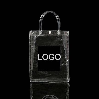 China Sample Available Custom Moisture Proof Small Printed Clear Retail Shopping Carrier Transparent PVC Heat Seal Plastic Women Tote Bag for sale