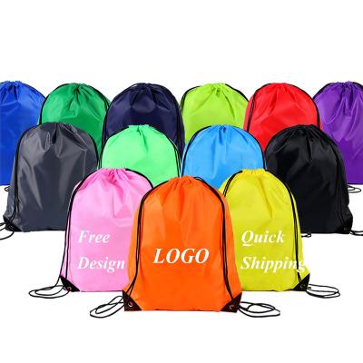 China Black Logo Sports Bags 210D Nylon Polyester Waterproof Drawstring Backpack Christmas Drawstring Gym Promotion Custom Drawstring Suction Bags for sale